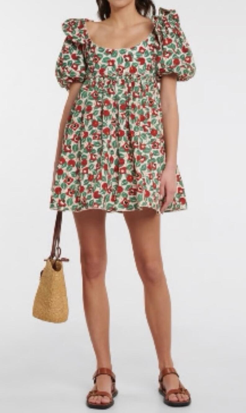 Agua By Agua Bendita Warana Esmeralda Opalo Mini Dress Floral Puff Sleeve Sz L
